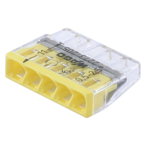 Lasklem 5-Voudig Transparant/Geel Wago - 2273-205  0.5-2.5MM2 Lasklem 5-Voudig Transparant/Geel Wago - 2273-205  0.5-2.5MM2