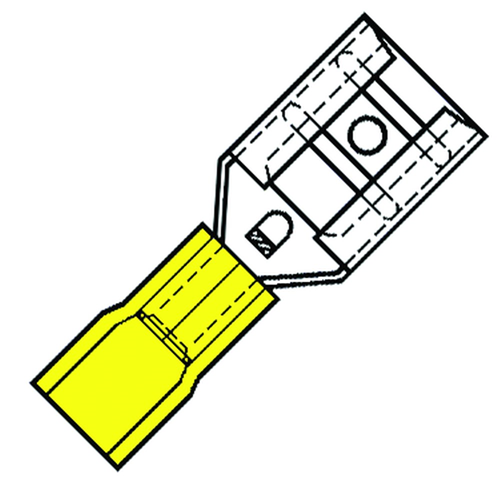 Kabelschoen Vlakstekerhuls Geisol. Geel - 6.3X0.8MM  4.0-6.0MM2 Kabelschoen Vlakstekerhuls Geisol. Geel - 6.3X0.8MM  4.0-6.0MM2