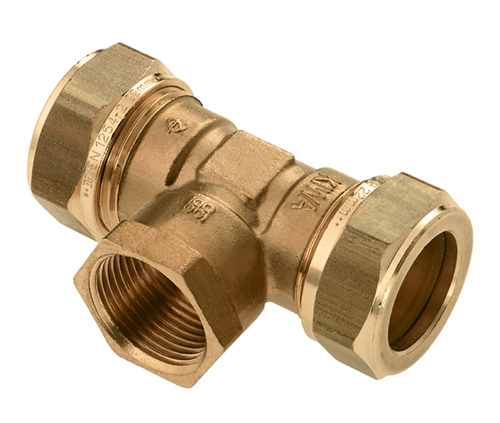 Knel Verloop T-Stuk Messing - 15MM X 1/2'' BI X 15MM Knel Verloop T-Stuk Messing - 15MM X 1/2'' BI X 15MM