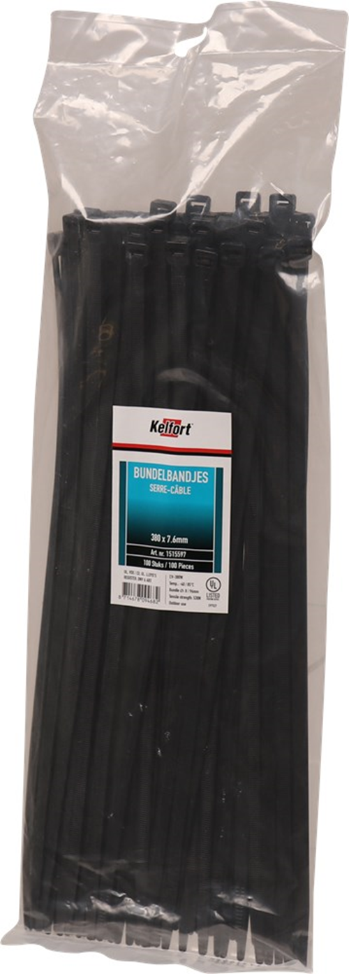 Kabelbindband Zwart Kelfort - 7.6X380MM Kabelbindband Zwart Kelfort - 7.6X380MM