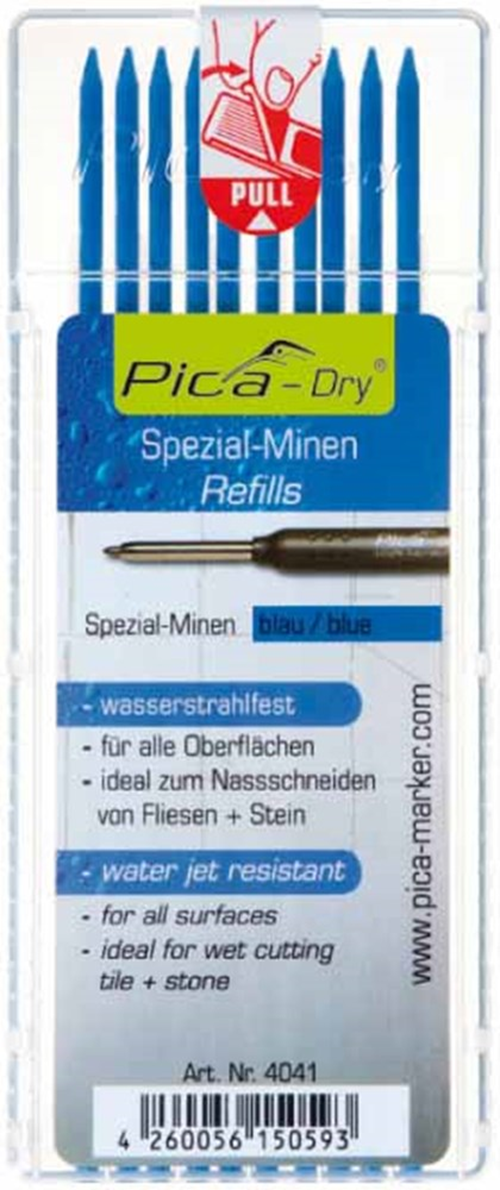 Navulling Diepgatpen Potlood Pica - 4041 10X BLAUW Navulling Diepgatpen Potlood Pica - 4041 10X BLAUW