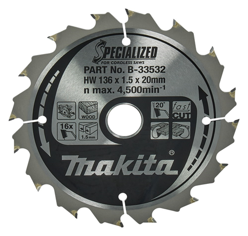 Cirkelzaagblad Hm Makita - 136X1.5X20MM 16T ATAF Cirkelzaagblad Hm Makita - 136X1.5X20MM 16T ATAF