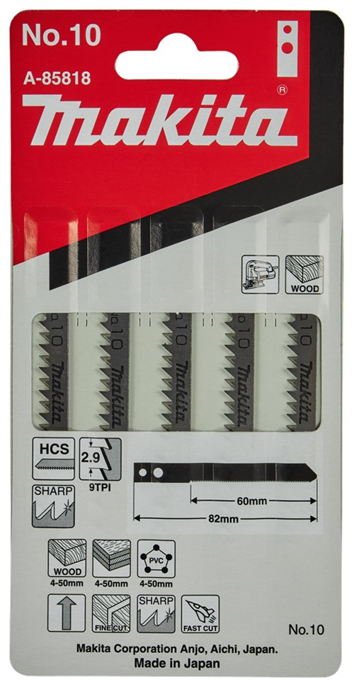 Decoupeerzaagblad Makita For Wood - NO.10 82MM SET à 5 STUKS Decoupeerzaagblad Makita For Wood - NO.10 82MM SET à 5 STUKS