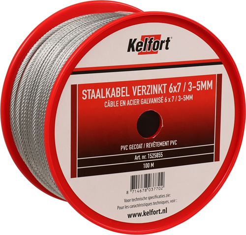 Staalkabel Elvz Met Pvc Coating Kelfort - 3-5MM 100M Staalkabel Elvz Met Pvc Coating Kelfort - 3-5MM 100M