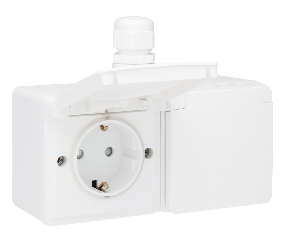 Wandcontactdoos Opbouw Dubbel Niko Hydro - 701-37848 HYDRO WIT IP55