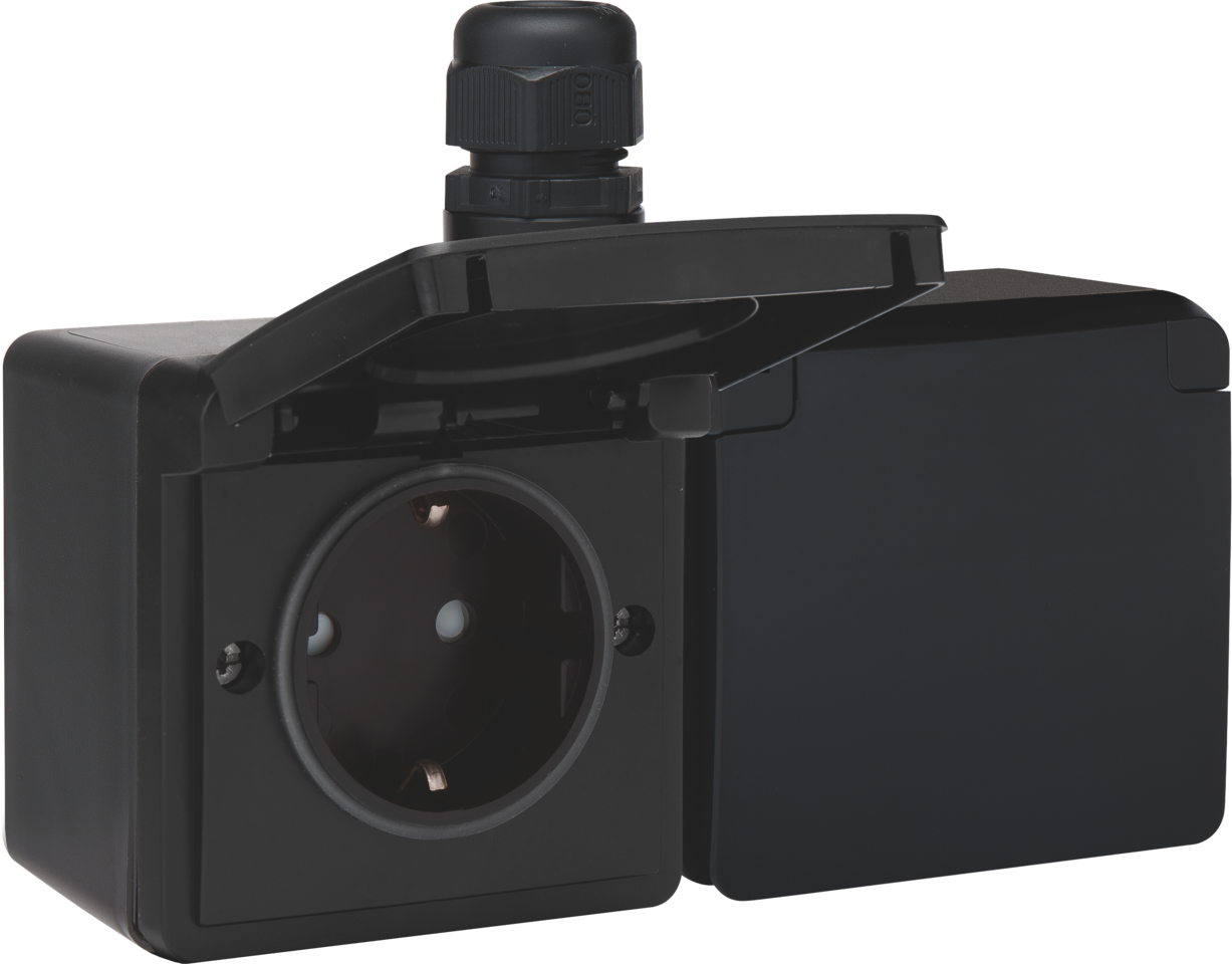 Wandcontactdoos Opbouw Dubbel Niko Hydro - 761-37848 ZWART IP55