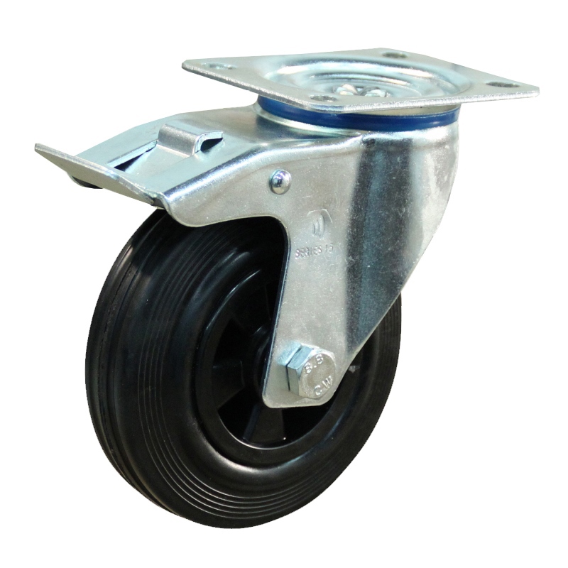 zwenkwiel zwart rubber met rem