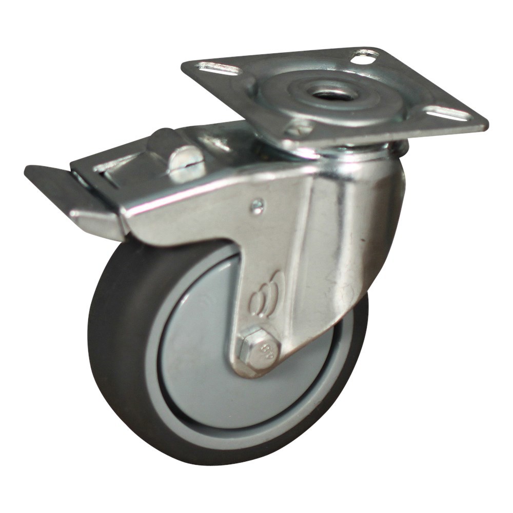 zwenkwiel grijs rubber met rem