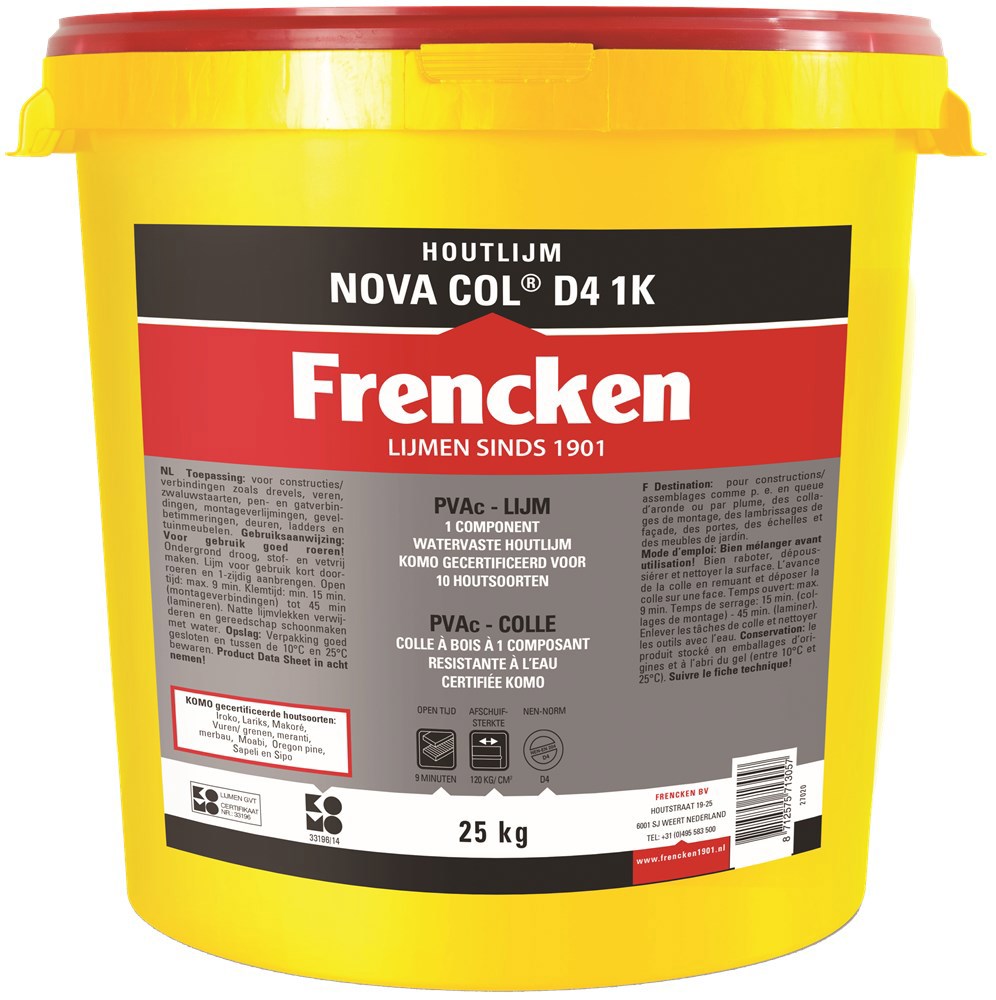 Houtlijm Watervast Frencken - NOVA COL D4 1K 25KG