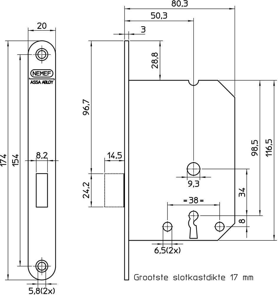 deurslot insteek kast klavier nemef-3