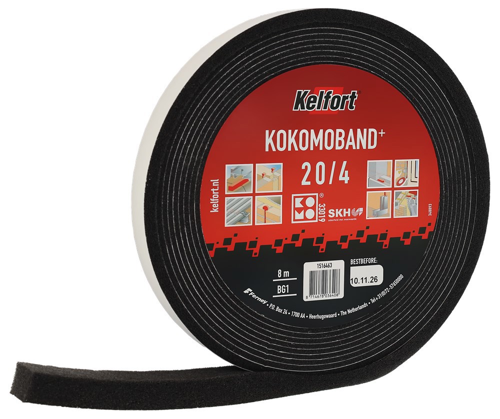 Kokomoband Zwart Kelfort - 20/4MM  1X 8.0M KOMO