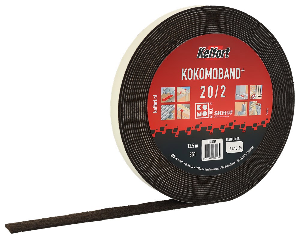 Kokomoband Zwart Kelfort - 20/2MM  1X12.5M KOMO