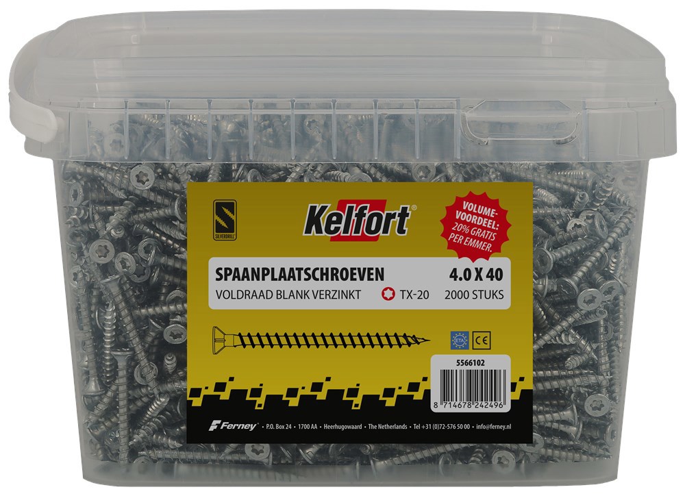 Spaanplaatschroef Verzinkt Kelfort Emmer - 4.0X 40MM T20 2000ST IN EMMER